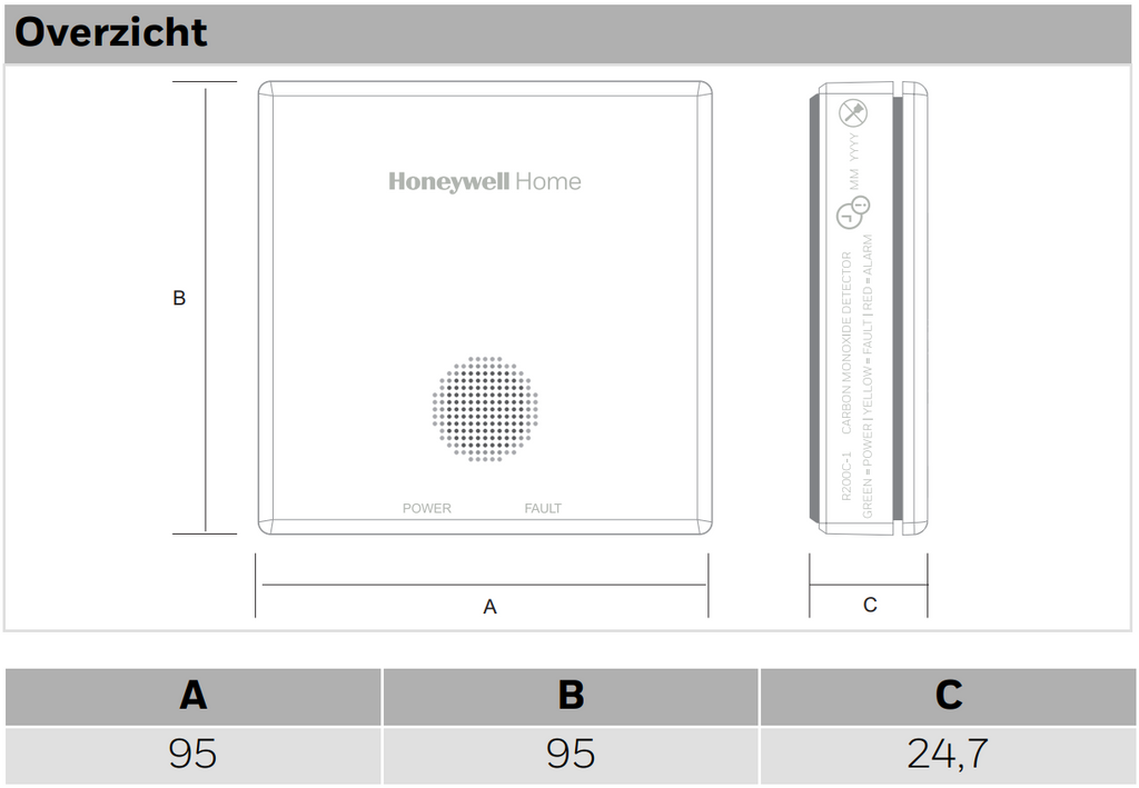 Honeywell koolmonoxidemelder CO R200C-1 niet koppelbaar